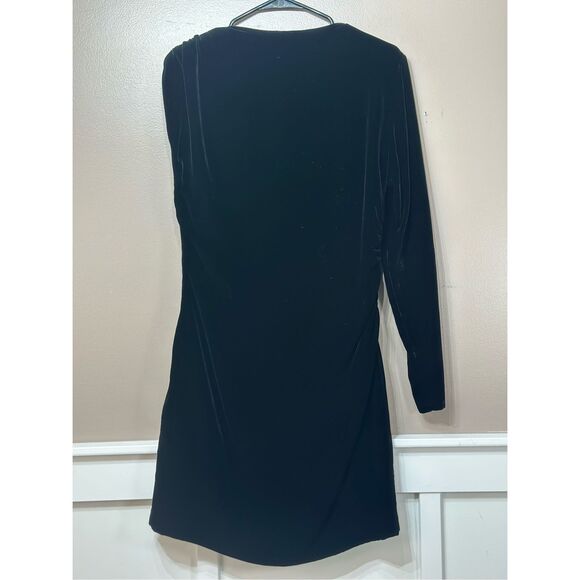NWT MASSIMO DUTTI Short Velvet Asymmetric Sleeves Black Dress Women's Medium - Picture 12 of 12